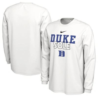 Nike White Duke Blue Devils 2023 On Court Bench Long Sleeve T-shirt