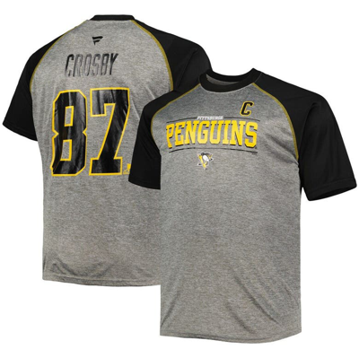 Fanatics Branded Sidney Crosby Heather Gray/black Pittsburgh Penguins Big & Tall Contrast Raglan Nam