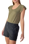 Sanctuary Alma Womens Linen Scoop Neck T-shirt In Mossy Green
