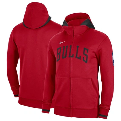 NIKE NIKE RED CHICAGO BULLS AUTHENTIC SHOWTIME PERFORMANCE FULL-ZIP HOODIE