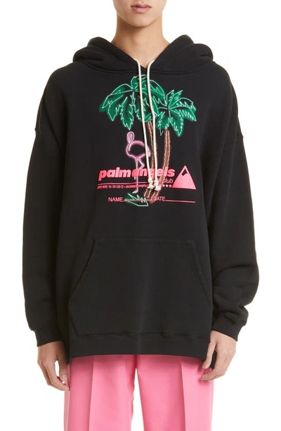 Palm Angels Men's Neon Palm Tree Flamingo Hoodie In Black