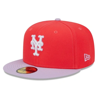 New Era Men's  Red And Lavender New York Mets Spring Color Two-tone 59fifty Fitted Hat In Red,lavender