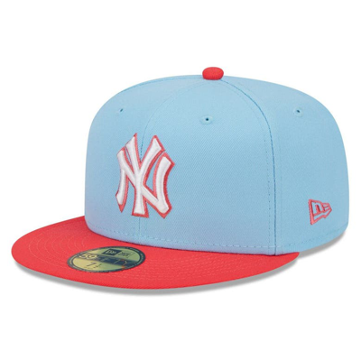New Era Men's  Light Blue And Red New York Yankees Spring Color Two-tone 59fifty Fitted Hat In Light Blue,red