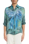 Acne Studios Printed Button-up Shirt In Sage Green/ Light Blue