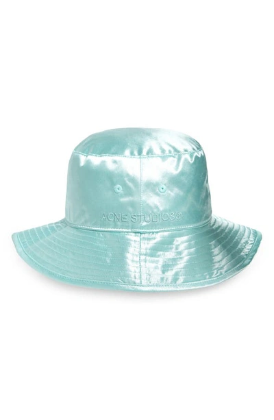 Acne Studios Logo Embroidered Reversible Satin Bucket Hat In Aquamarine