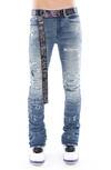 CULT OF INDIVIDUALITY HIPSTER NOMAD BELTED DISTRESSED STRETCH BOOTCUT JEANS