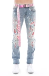 CULT OF INDIVIDUALITY ROCKER BELTED DISTRESSED STRETCH SLIM STRAIGHT LEG JEANS