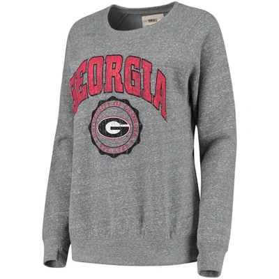 Pressbox Heathered Gray Georgia Bulldogs Edith Vintage Knobi Pullover Sweatshirt In Heather Gray