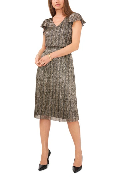 Vince Camuto Metallic Flutter Sleeve Midi Dress In Black