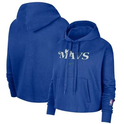 Nike Women's  Blue Dallas Mavericks 2021/22 City Edition Essential Logo Cropped Pullover Hoodie