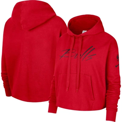 Nike Red Chicago Bulls Split Flip Courtside Cropped Pullover Hoodie