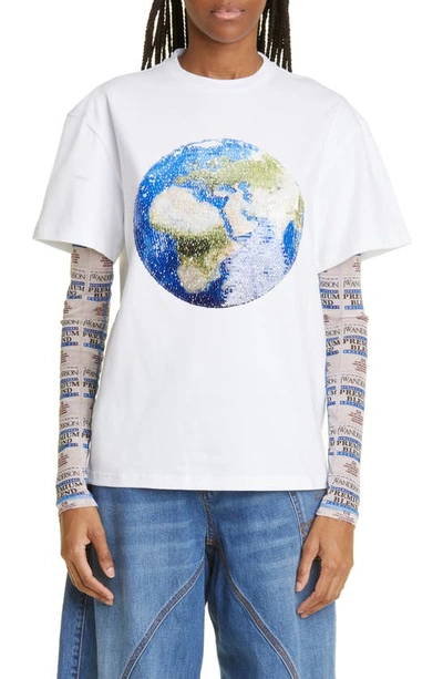 Jw Anderson Sequin-globe T-shirt In White