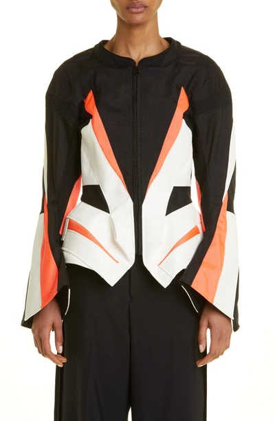 Junya Watanabe Nylon Canvas & Faux Leather Moto Jacket In Multicolour