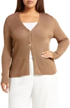 Vince Ribbed Cardigan In Chestnut