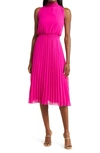 SAM EDELMAN SMOCKED PLISSÉ MIDI DRESS