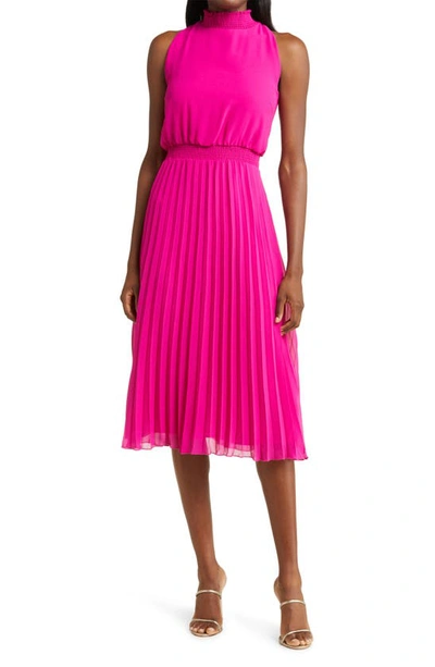 Sam Edelman Smocked Pleat Sleeveless Midi Dress In Pretty Pink