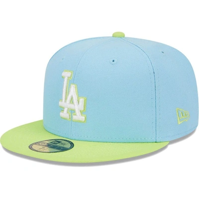 New Era Men's  Light Blue, Neon Green Los Angeles Dodgers Spring Color Two-tone 59fifty Fitted Hat In Light Blue,neon Green