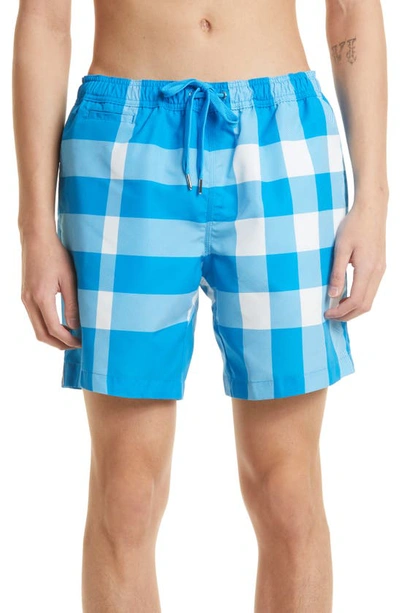 Burberry Exaggerated Check Drawcord Swim Shorts In Light Blue,white