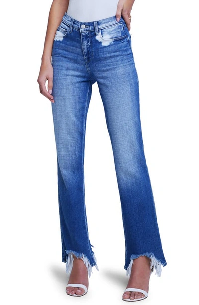 L Agence Harmon Bleach Detail Bitten Fray Hem Straight Leg Jeans In Montana Destruct