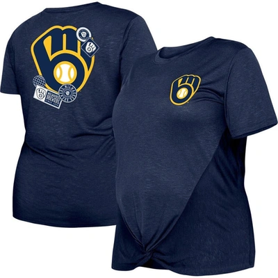 New Era Navy Milwaukee Brewers Plus Size Two-hit Front Knot T-shirt