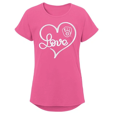 OUTERSTUFF GIRLS YOUTH PINK MILWAUKEE BREWERS LOVELY T-SHIRT