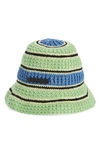 Stella Mccartney Logo Stripe Crochet Bucket Hat In 3000 Green