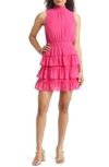 1.state Sleeveless Smocked Neck Dress With Ruffle Tiered Skirt In Pink