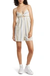Topshop Linen Pastel Stripe Tie Front Romper In Multi In White