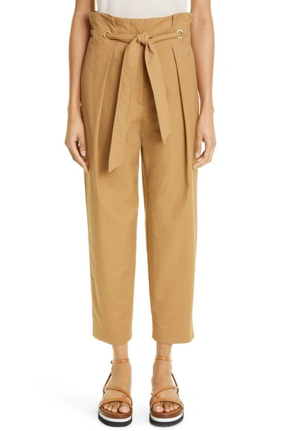 Max Mara Verna Belted High Waist Crop Trousers In Tobacco