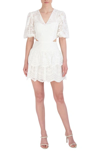 Bcbgmaxazria Eyelet Embroidery Side Cutout Dress In Off White