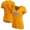 Fanatics Women's  Gold Nashville Predators Primary Logo V-neck T-shirt In Gold