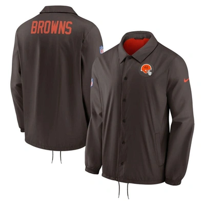 NIKE NIKE BROWN CLEVELAND BROWNS SIDELINE COACHES PERFORMANCE FULL-SNAP JACKET