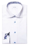 Eton Cotton Twill Floral Detail Contemporary Fit Dress Shirt In White