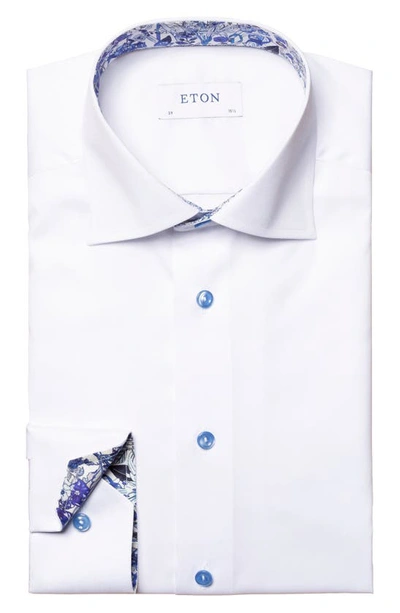 Eton Cotton Twill Floral Detail Contemporary Fit Dress Shirt In White