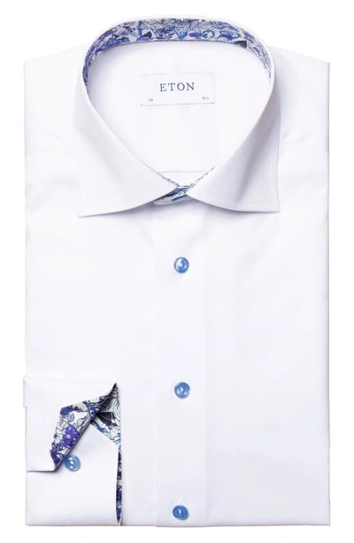 Eton Cotton Twill Floral Detail Contemporary Fit Dress Shirt In Natural