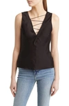 Frame Laced Satin Tank In Noir