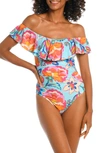 La Blanca Breezy Off-shoulder Ruffle One-piece Swimsuit In Multi