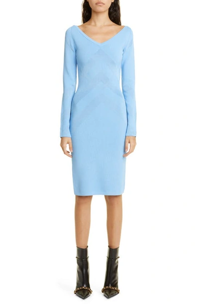 Burberry Orietta Check Long-sleeve Knit Dress In Foxglove Blue