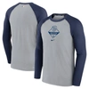 NIKE NIKE GRAY/NAVY MILWAUKEE BREWERS GAME AUTHENTIC COLLECTION PERFORMANCE RAGLAN LONG SLEEVE T-SHIRT