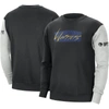 NIKE NIKE BLACK/HEATHER GRAY GOLDEN STATE WARRIORS COURTSIDE VERSUS FORCE & FLIGHT PULLOVER SWEATSHIRT