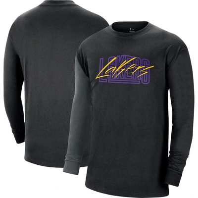 Nike Men's  Black Los Angeles Lakers Courtside Versus Flight Max90 Long Sleeve T-shirt