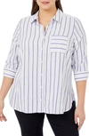 Foxcroft Germaine Soft Stripe Cotton Blend Tunic Shirt In Blue Multi