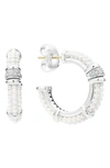 Lagos Sterling Silver White Caviar White Ceramic Diamond 1-row Hoop Earrings, 23mm In Silver/ Diamond