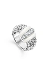 Lagos White Caviar White Ceramic Diamond Large 1-link Ring In Silver/ Diamond