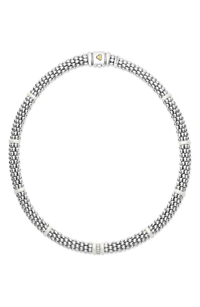 Lagos Sterling Silver And Gold White Caviar White Ceramic Diamond Link Necklace