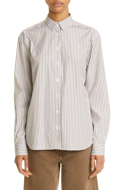 Totême Striped Organic Cotton Shirt In White,brown