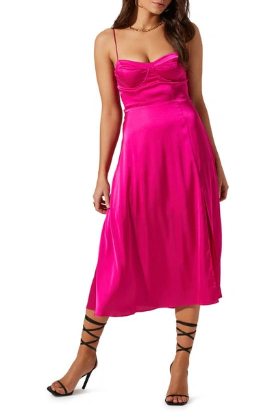 Astr Bustier Satin Dress In Fuchsia