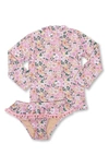 Shade Critters Pom Trim Long Sleeve Two-piece Rashguard Swimsuit In Pink