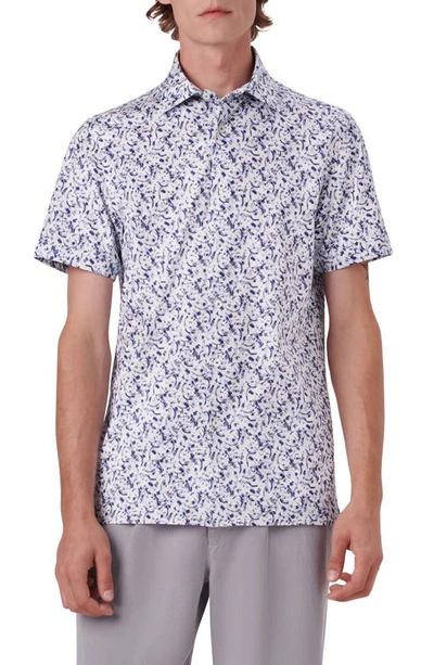Bugatchi Ooohcotton® Abstract Print Short Sleeve Button-up Shirt In Navy