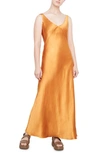 Vince V Neck Maxi Slip Dress In Dark Marigold